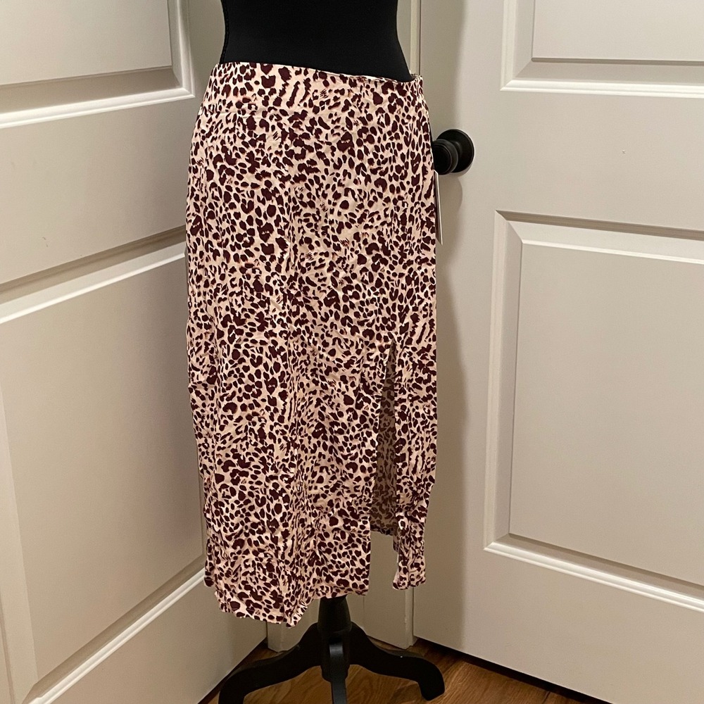 NWT Cotton Candy LA Kali Leopard Print Midi Skirt Pink Large Slit